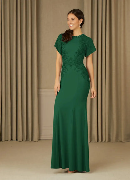 Elegant Dark Green Mermaid Lace  Green Mother of the Bride Dress with Cap Sleeves Intricate Appliqués and Mermaid Silhouette