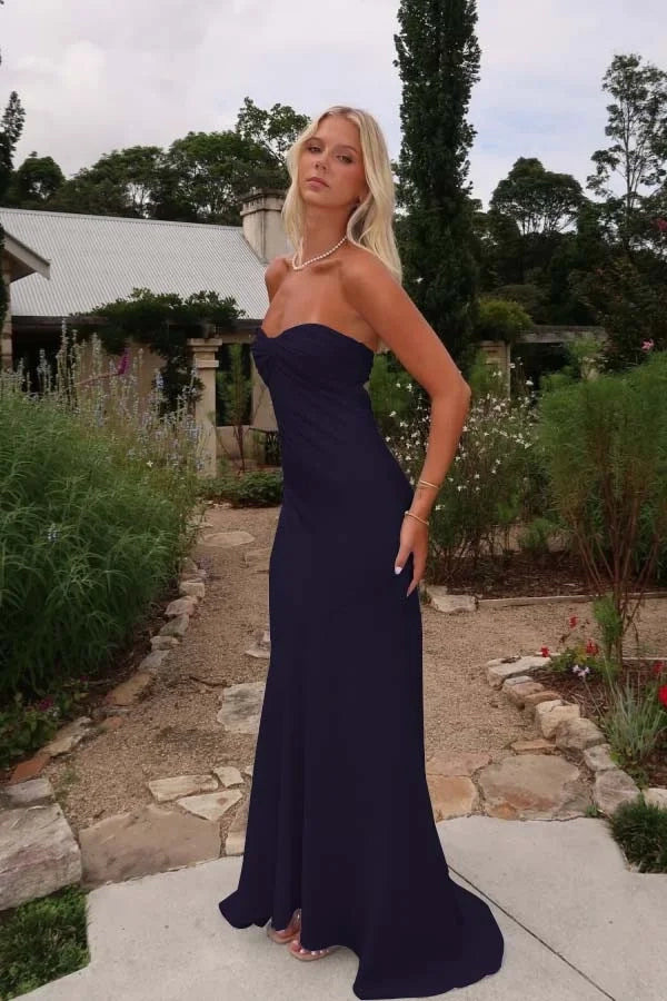 Elegant Mermaid Strapless Sleeveless Satin Floor-Length Prom Dress