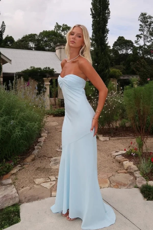 Elegant Mermaid Strapless Sleeveless Satin Floor-Length Prom Dress