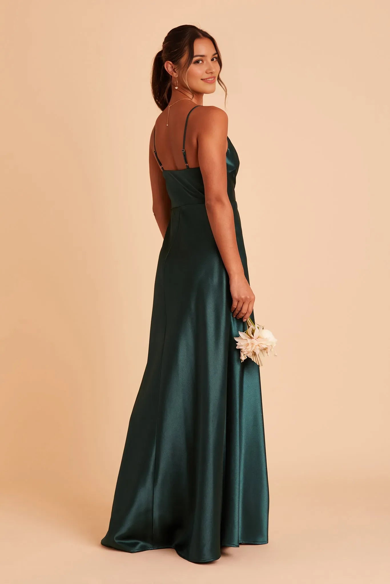 Elegant Emerald Green Satin Ball Gown Cowl Neck Spaghetti Straps Side Slit for Formal Galas and Prom Dresses