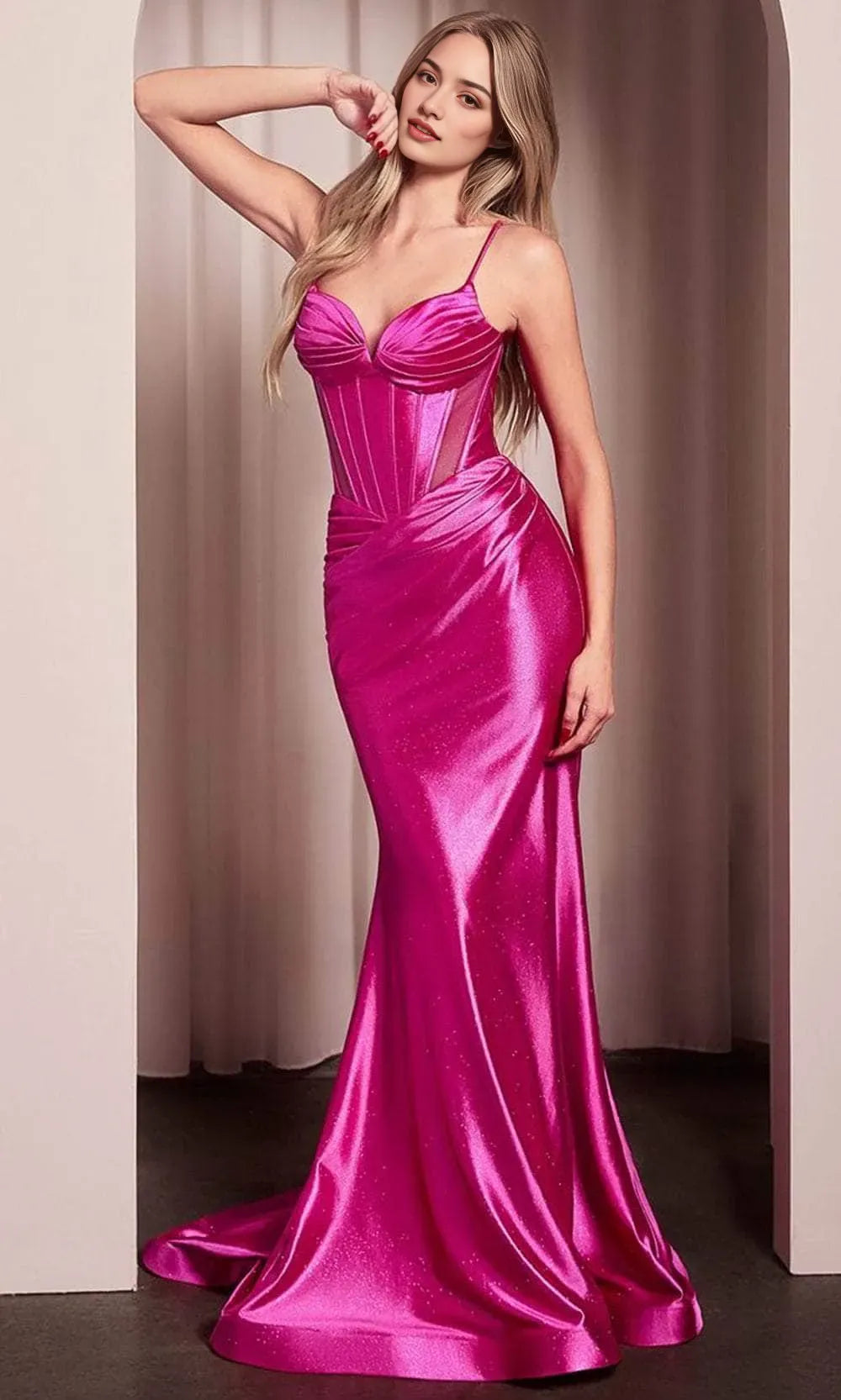 Elegant Emerald Green Satin Mermaid Gown with Spaghetti Straps Corset Top and Side Draping Ideal for Prom Black Tie Events