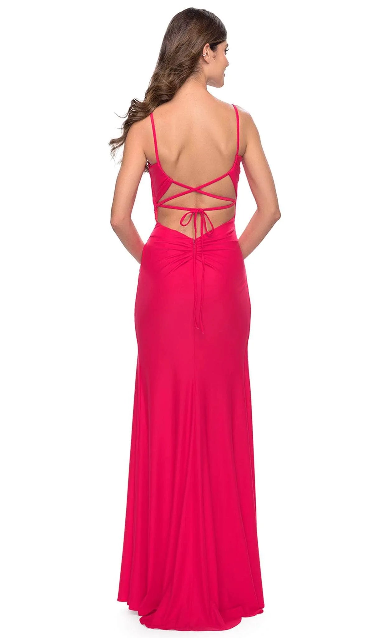 Elegant Hot Pink Satin Evening Dress with Square Neckline Asymmetric Ruching and Maxi Length for Formal Occasions