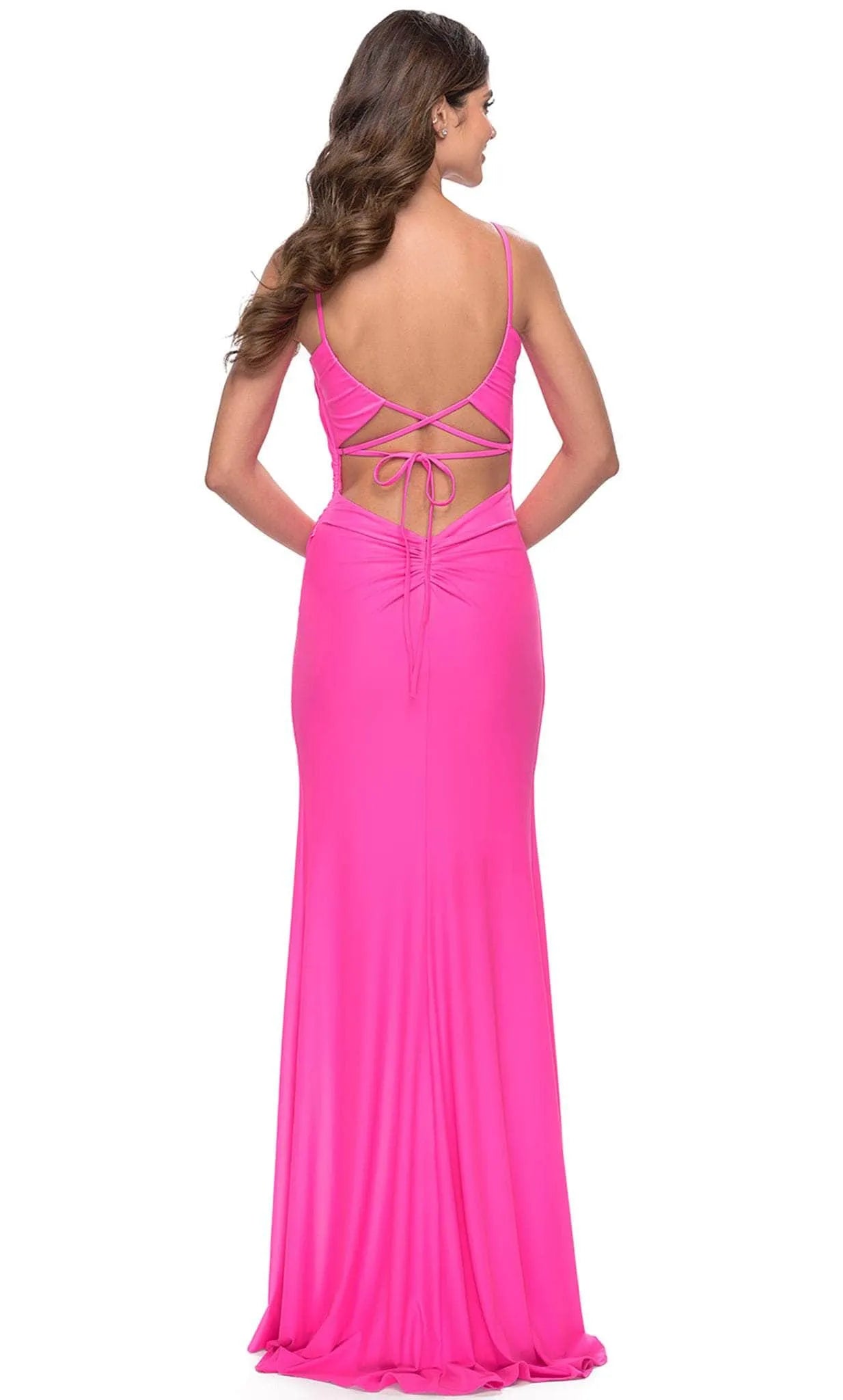 Elegant Hot Pink Satin Evening Dress with Square Neckline Asymmetric Ruching and Maxi Length for Formal Occasions