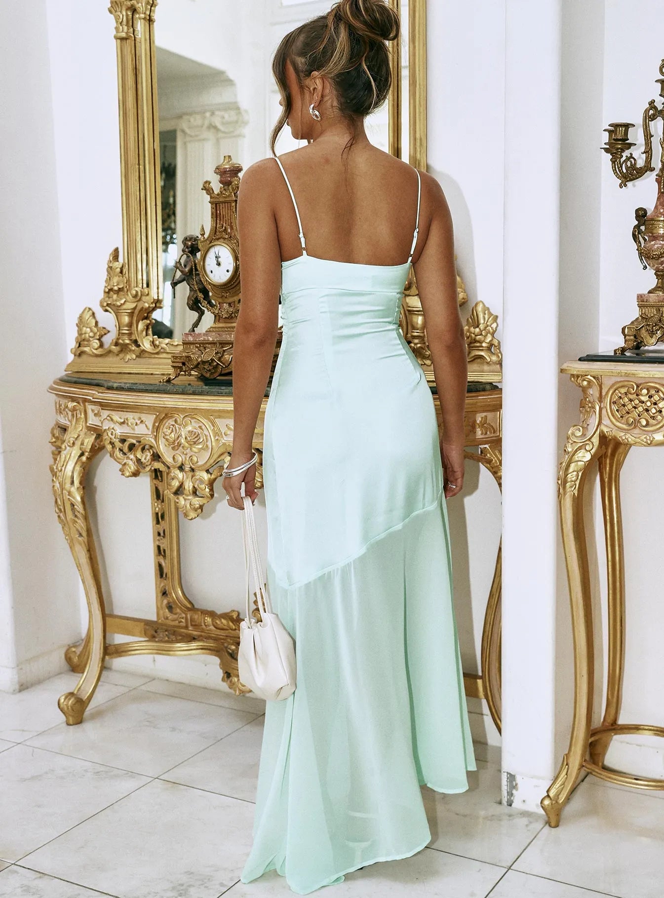 Elegant  Ice Blue Sheath Sweetheart Spaghetti-Strap Asymmetrical-Floor-Length Prom Dress