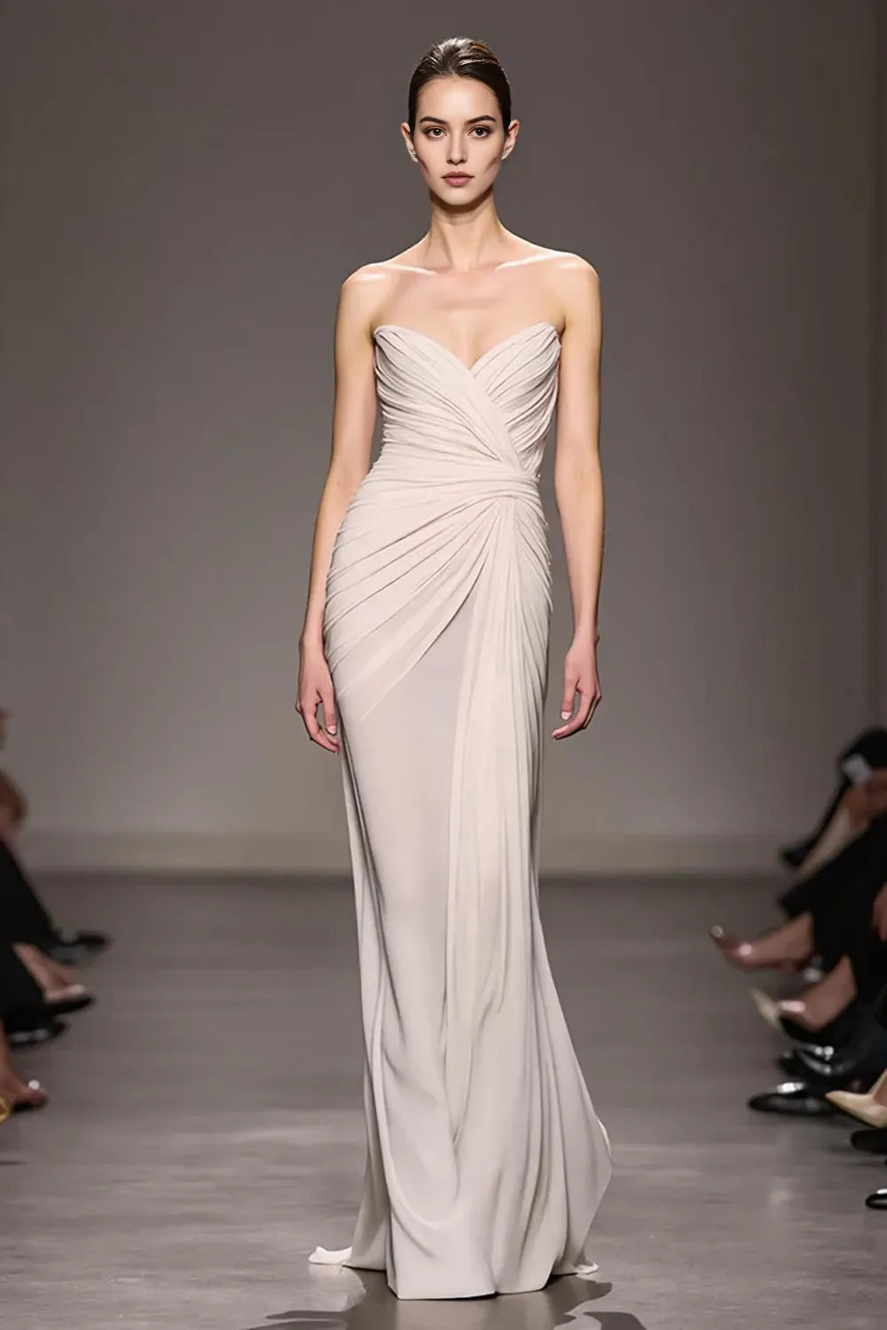 Elegant Ivory Sweetheart Sheath Ruched Long Evening Dress