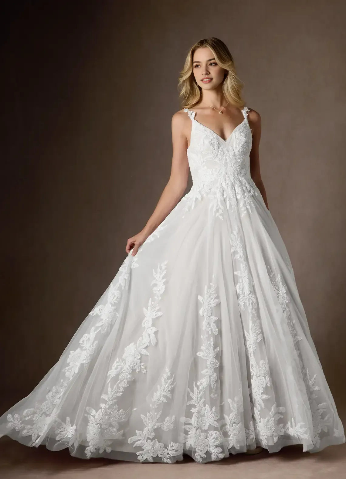 Elegant Lace A-Line V-Neck Sequins Tulle Embroidered Wedding Dresses Spaghetti Straps Neckline Sheer Tulle Overlay Train deal for Formal Wedding Ceremonies