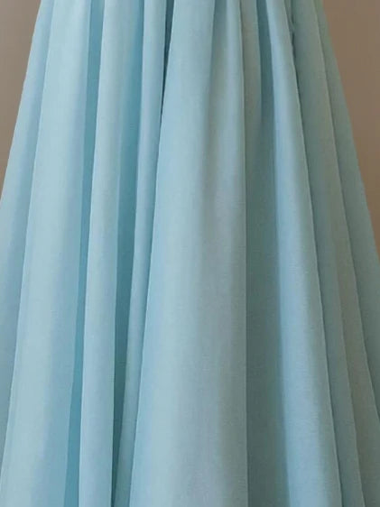 Elegant Light Blue Chiffon A-Line One Shoulder Short Sleeves Ruffle Lace Up Floor -Length Prom Dresses