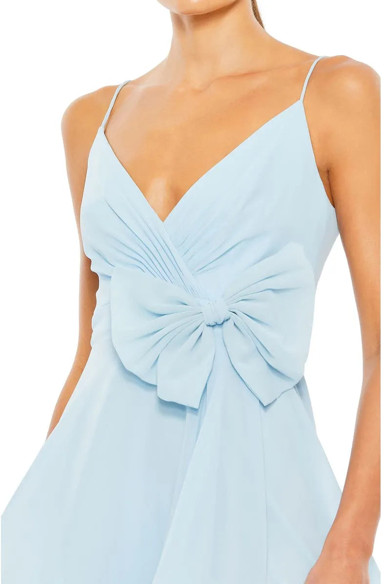 Elegant Light Blue Chiffon Homecoming Dress with Bow Detail  Perfect for Back to School Formals  Campus Events