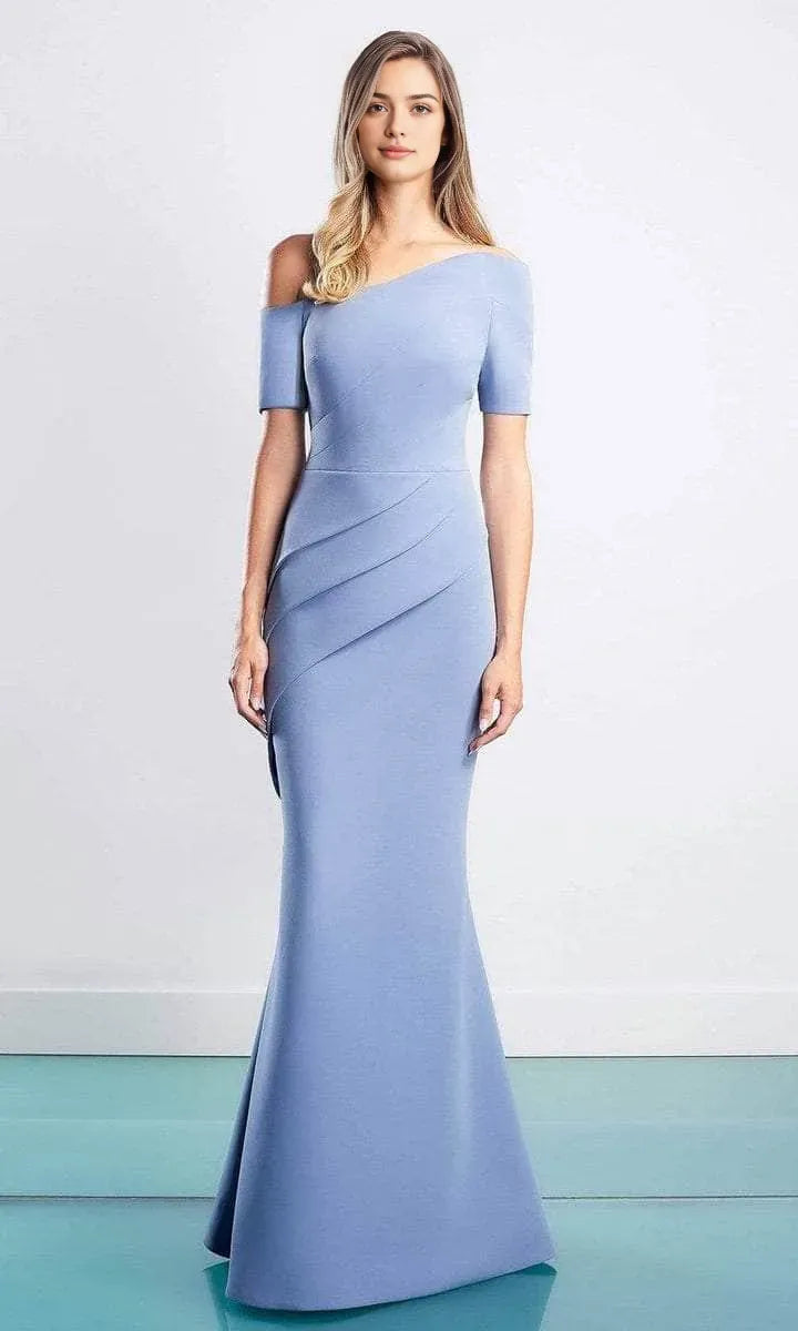 Elegant Light Blue One - Shoulder Evening Dresses Asymmetric Panel Design and Mermaid Fit to Elevate Your Night