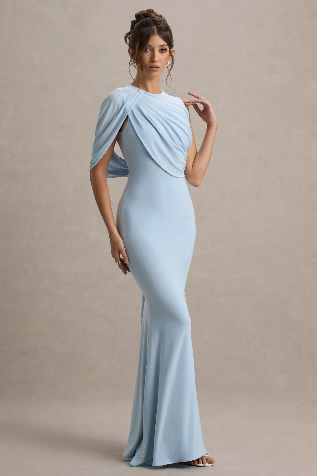 Elegant Light Blue Prom Dress with Asymmetric Draped Shoulder and Mermaid Silhouette
