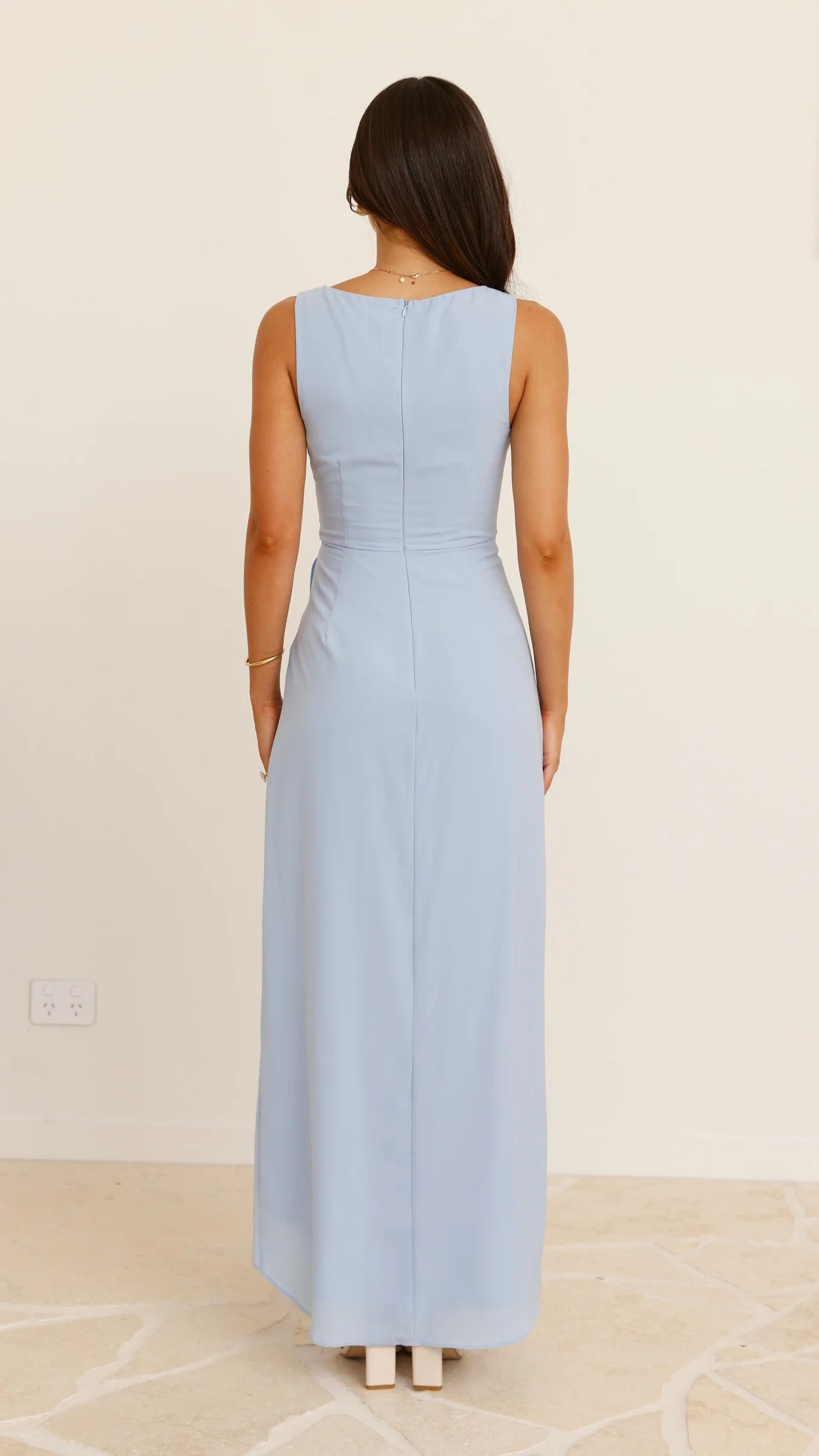 Elegant Light Blue Sleeveless V - Neck Wrap Prom Dress with High Low Hem Perfect for Formal Evening Events Prom Nights