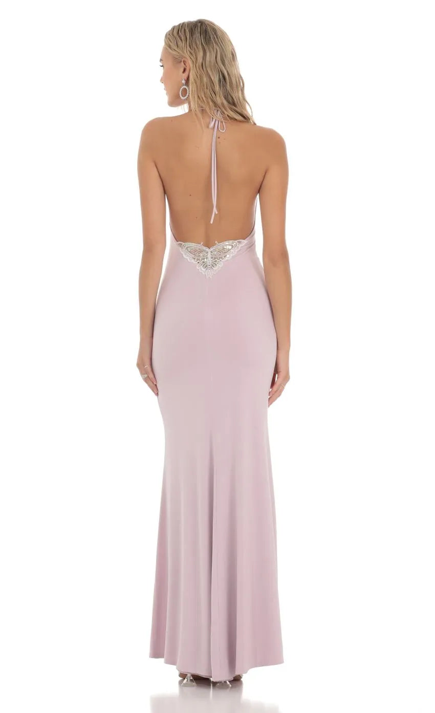 Elegant Light Pink Halter Prom Dress Draped Neckline Ruched Bodice Floor  Length Silhouette  Perfect for a Graceful Prom Evening