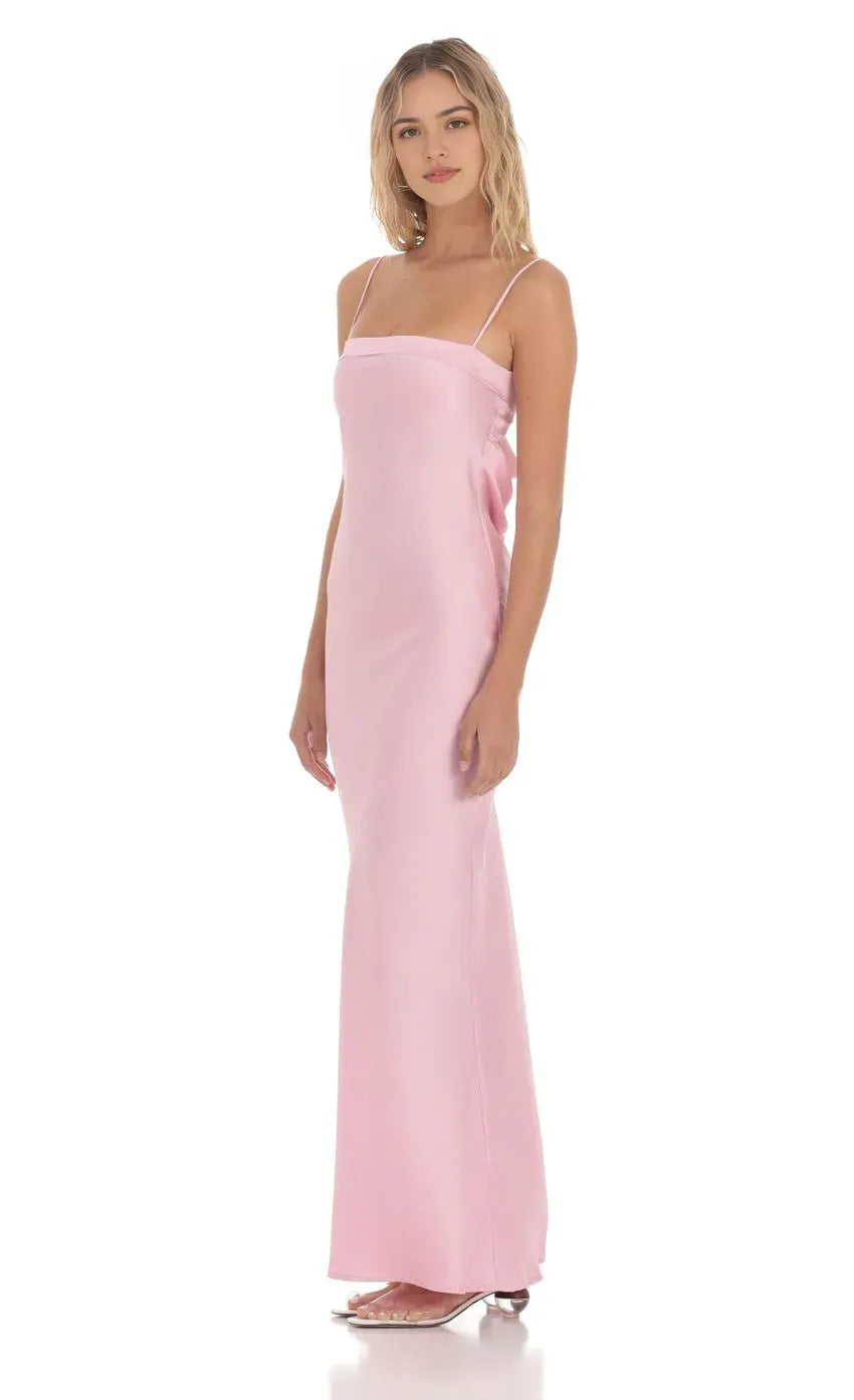 Elegant Light Pink Satin Slip Prom Dress with Thin Spaghetti Straps and Bodycon Silhouette Perfect for Formal Evening Events and Prom Night