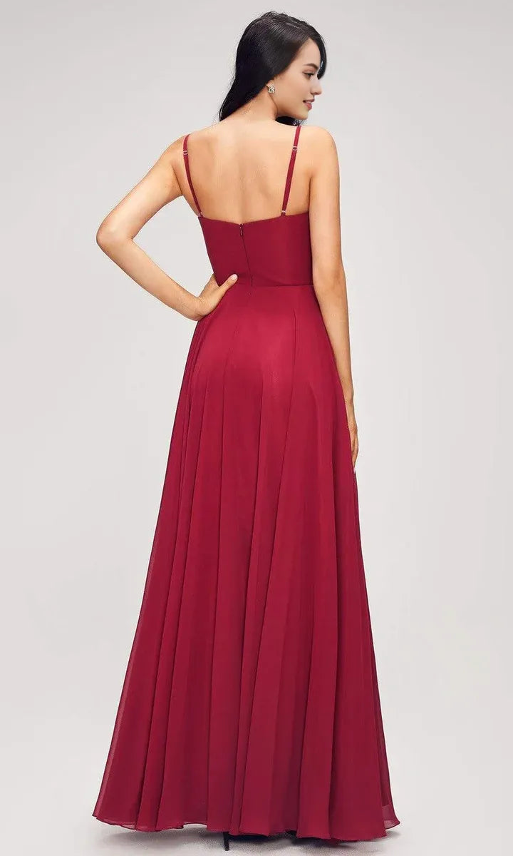 Elegant Lilac Chiffon Evening Dresses with V  Neckline Ruched Bodice and Flowing A Line Skirt  Ideal for Formal Events Weddings and Galas