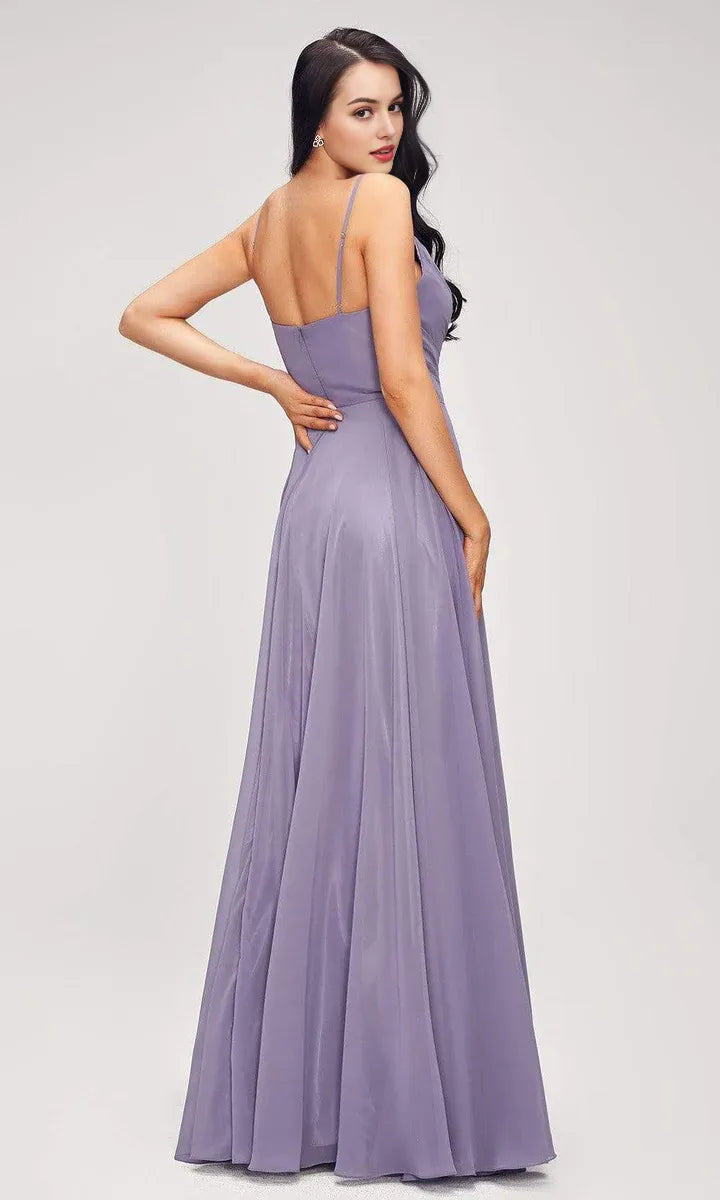 Elegant Lilac Chiffon Evening Dresses with V  Neckline Ruched Bodice and Flowing A Line Skirt  Ideal for Formal Events Weddings and Galas