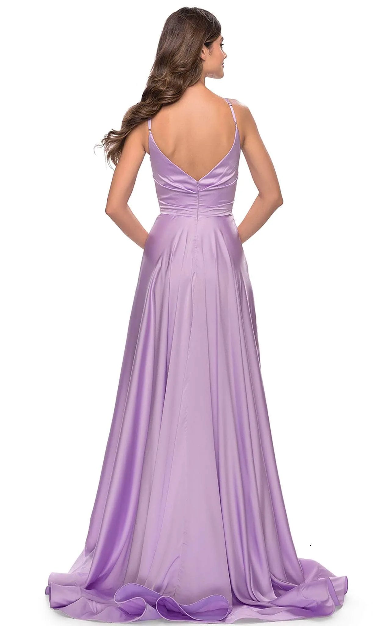 Elegant Lilac Satin One Shoulder Prom Gown with Cross Wrap Bodice and High Slit for Formal Occasions