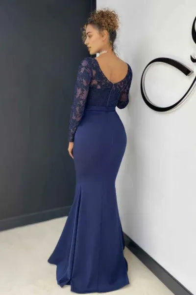 Elegant Long Sleeve Lace Evening Dress Mermaid V-Neck Online