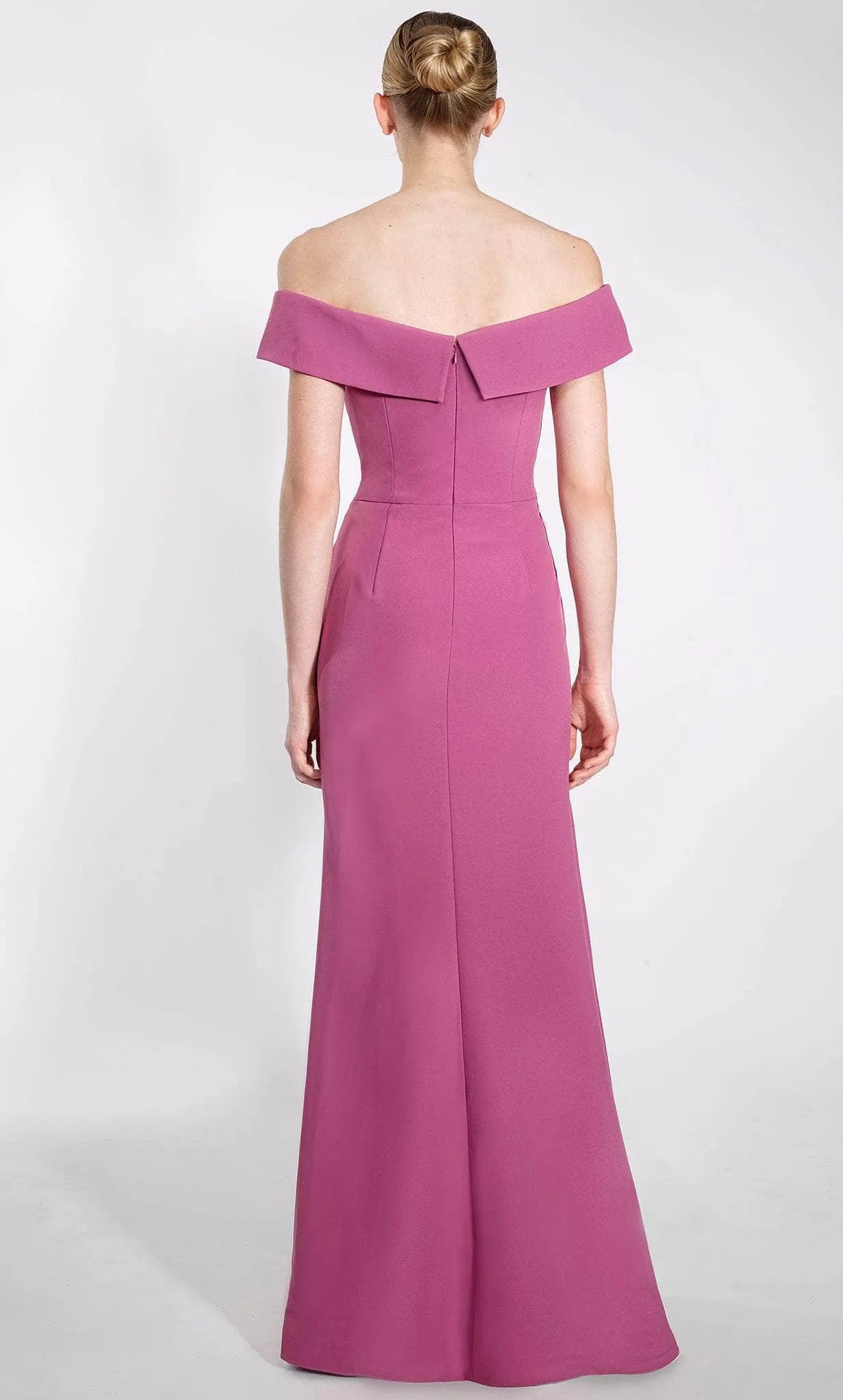 Elegant Magenta Off - Shoulder Evening Dress with Twist Front and Side Slit for Formal Occasions
