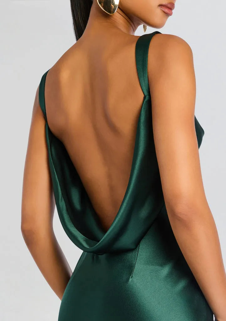 Elegant Mermaid Cowl Neck Sleeveless Backless Satin Floor-Length Prom Dresses for women Hot Sale