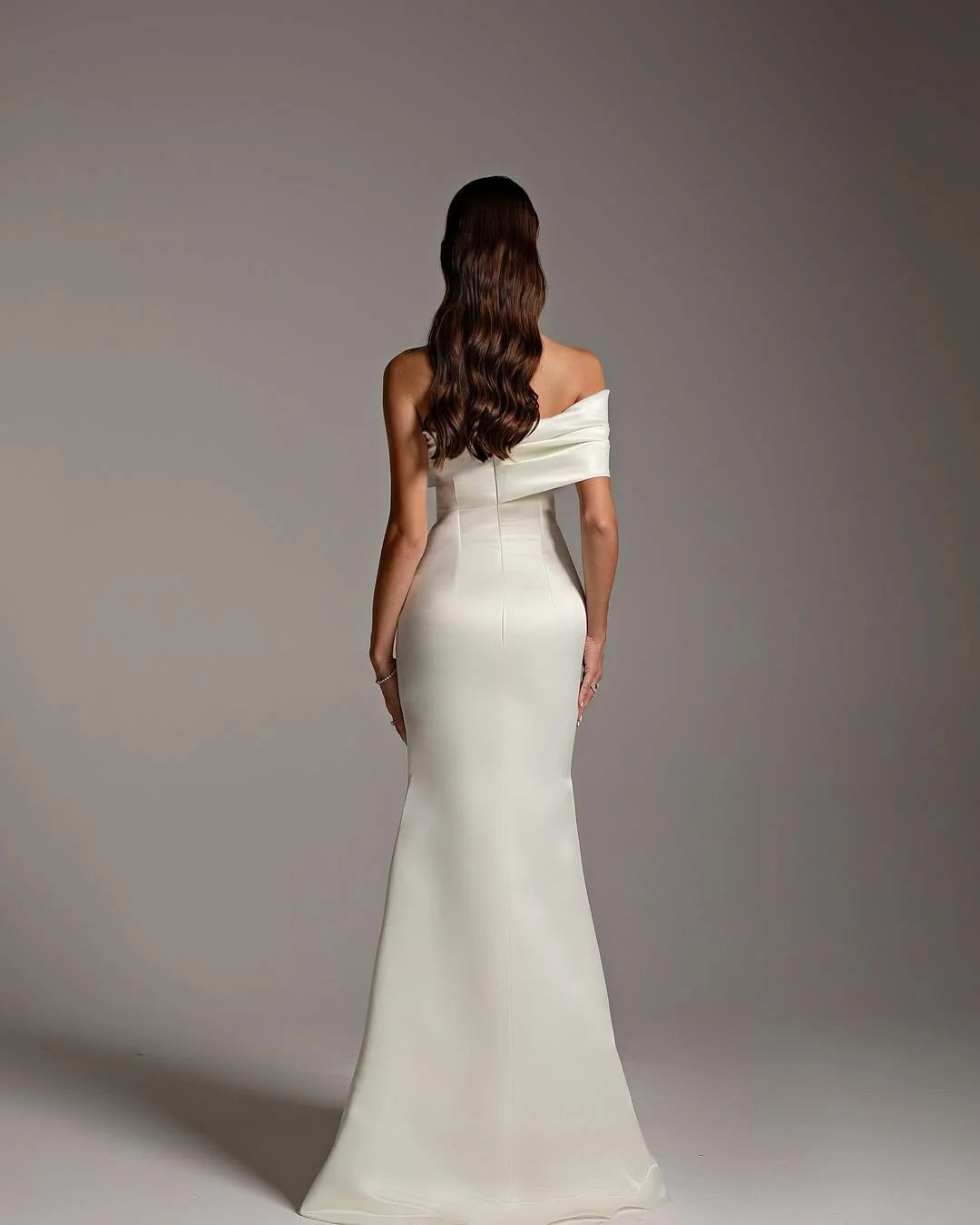 Elegant Mermaid Off-Shoulder Draped White Maxi Evening Dress