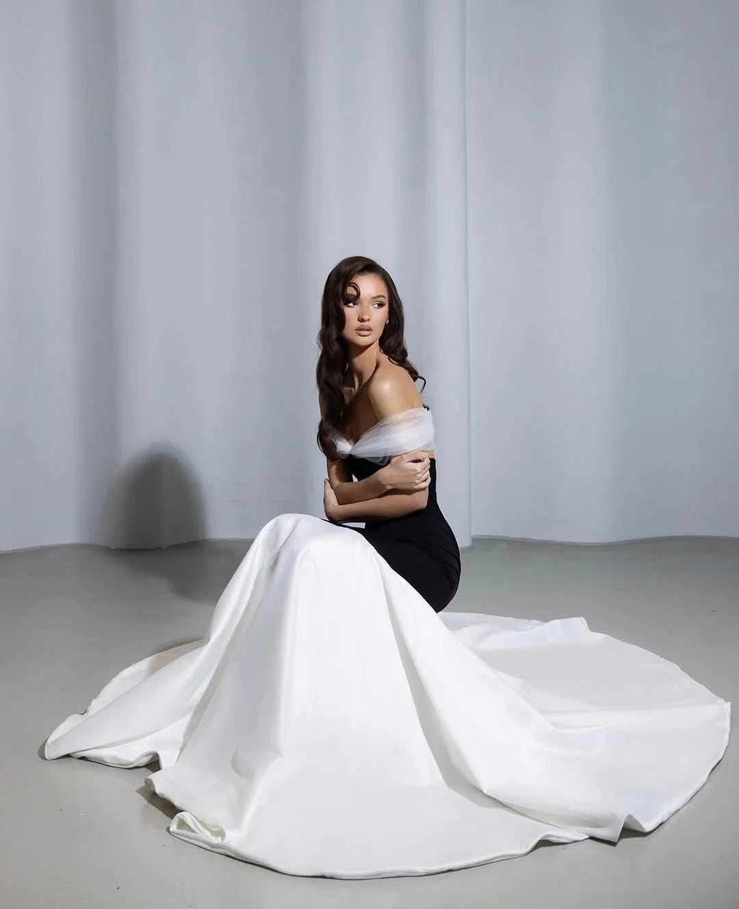 Elegant Mermaid Off-Shoulder Sleeveless Colorblock Maxi Evening Dress