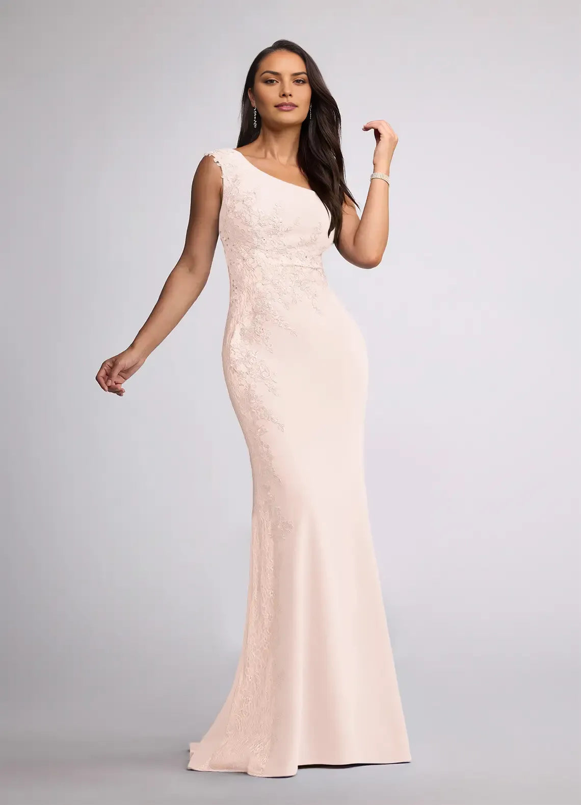 Elegant Mermaid One-Shoulder Sleeveless Sequins Lace Back Zip Floor-Length Formal Mother of the Bride Dress