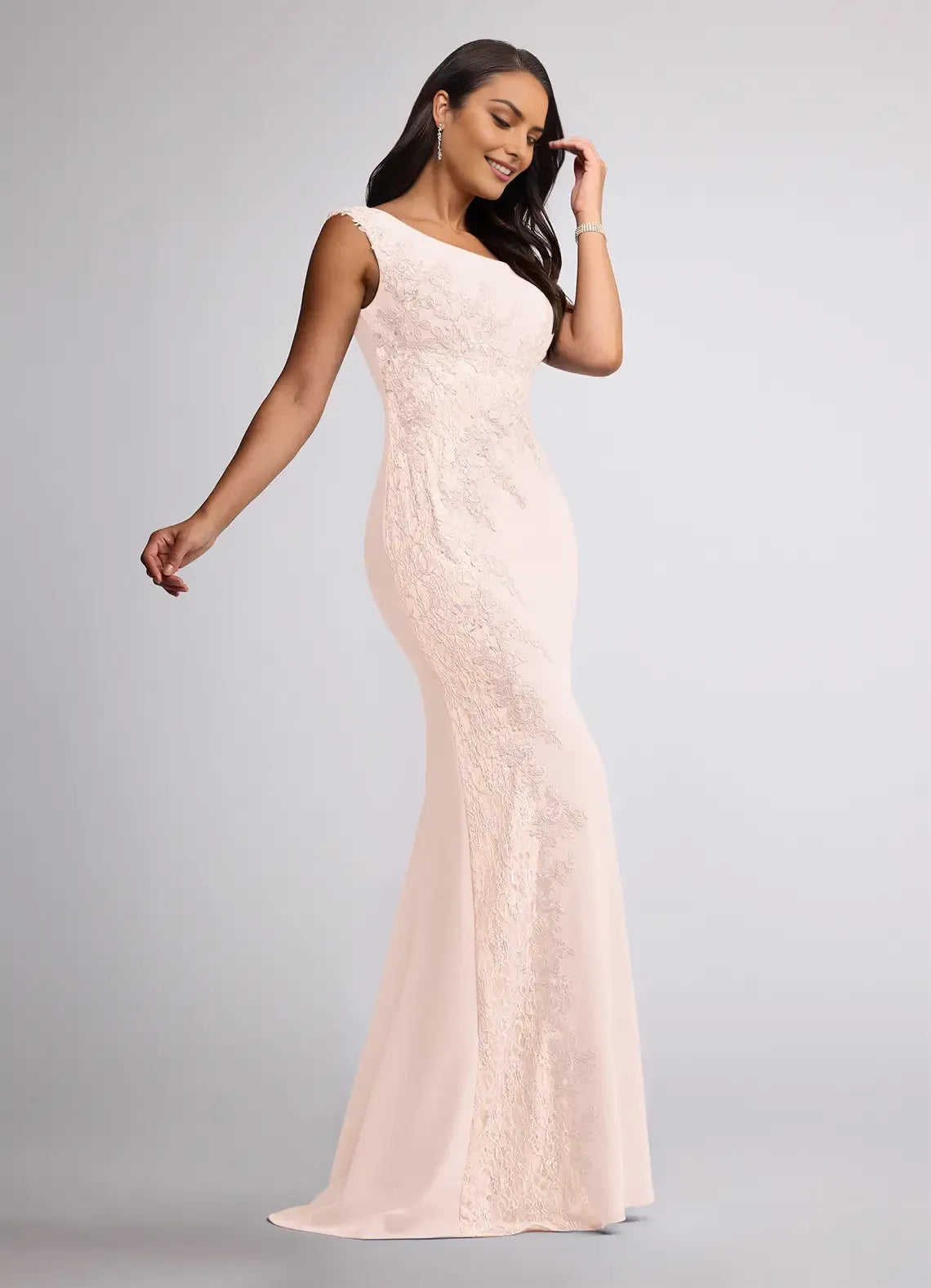 Elegant Mermaid One-Shoulder Sleeveless Sequins Lace Back Zip Floor-Length Formal Mother of the Bride Dress