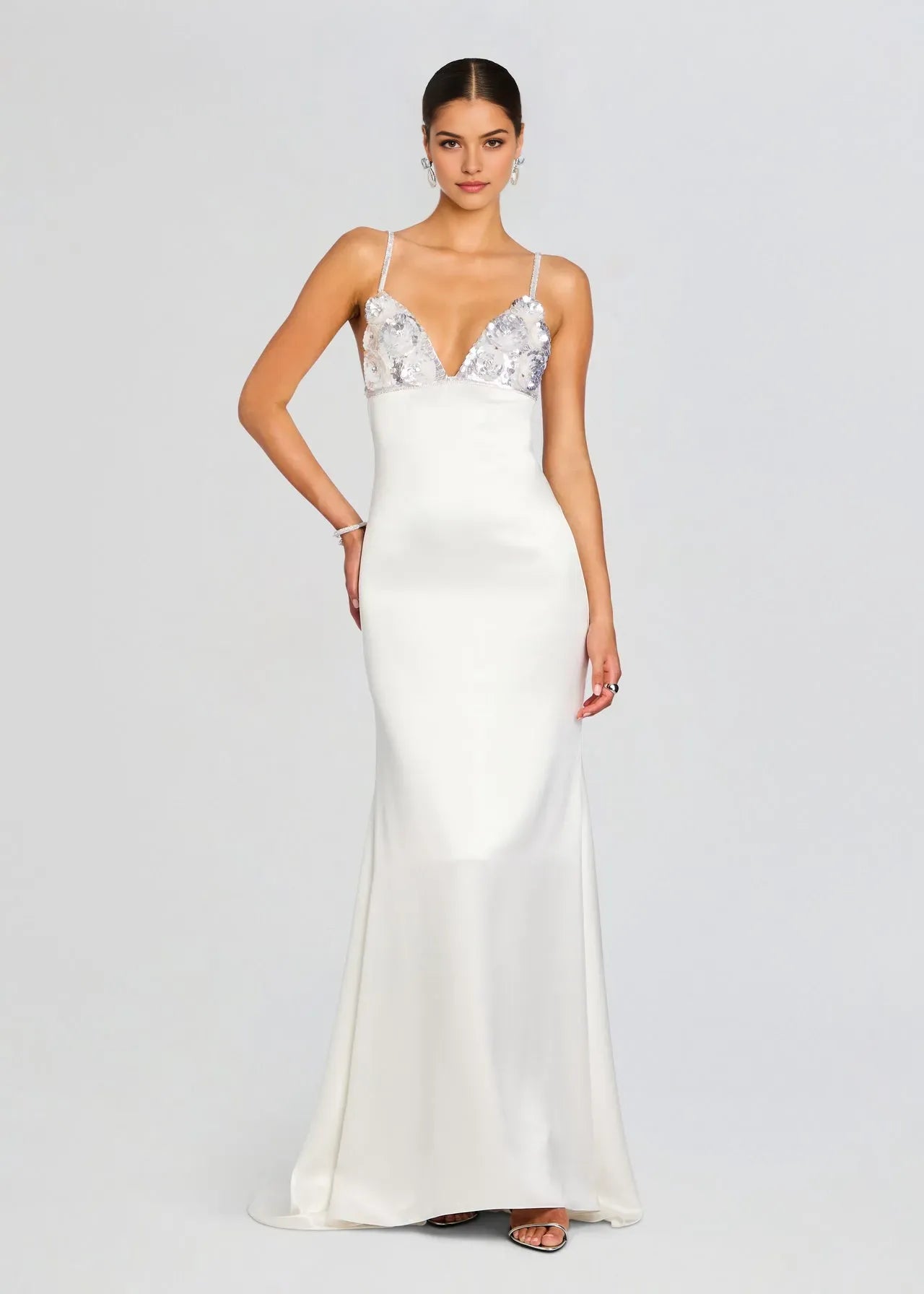 Elegant Mermaid Spaghetti-Strap Sleeveless Sequin Embellished Backless Floor-Length Prom Dresses