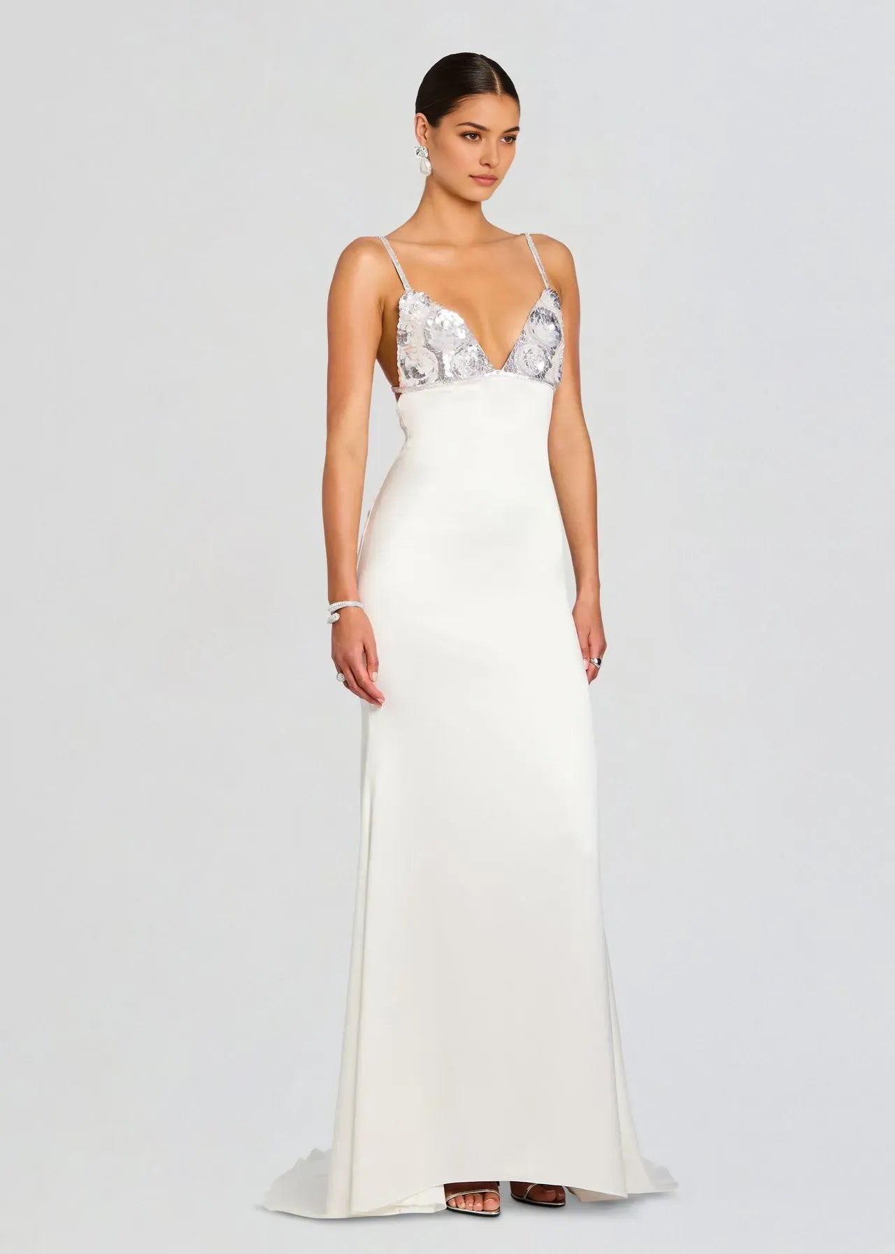 Elegant Mermaid Spaghetti-Strap Sleeveless Sequin Embellished Backless Floor-Length Prom Dresses
