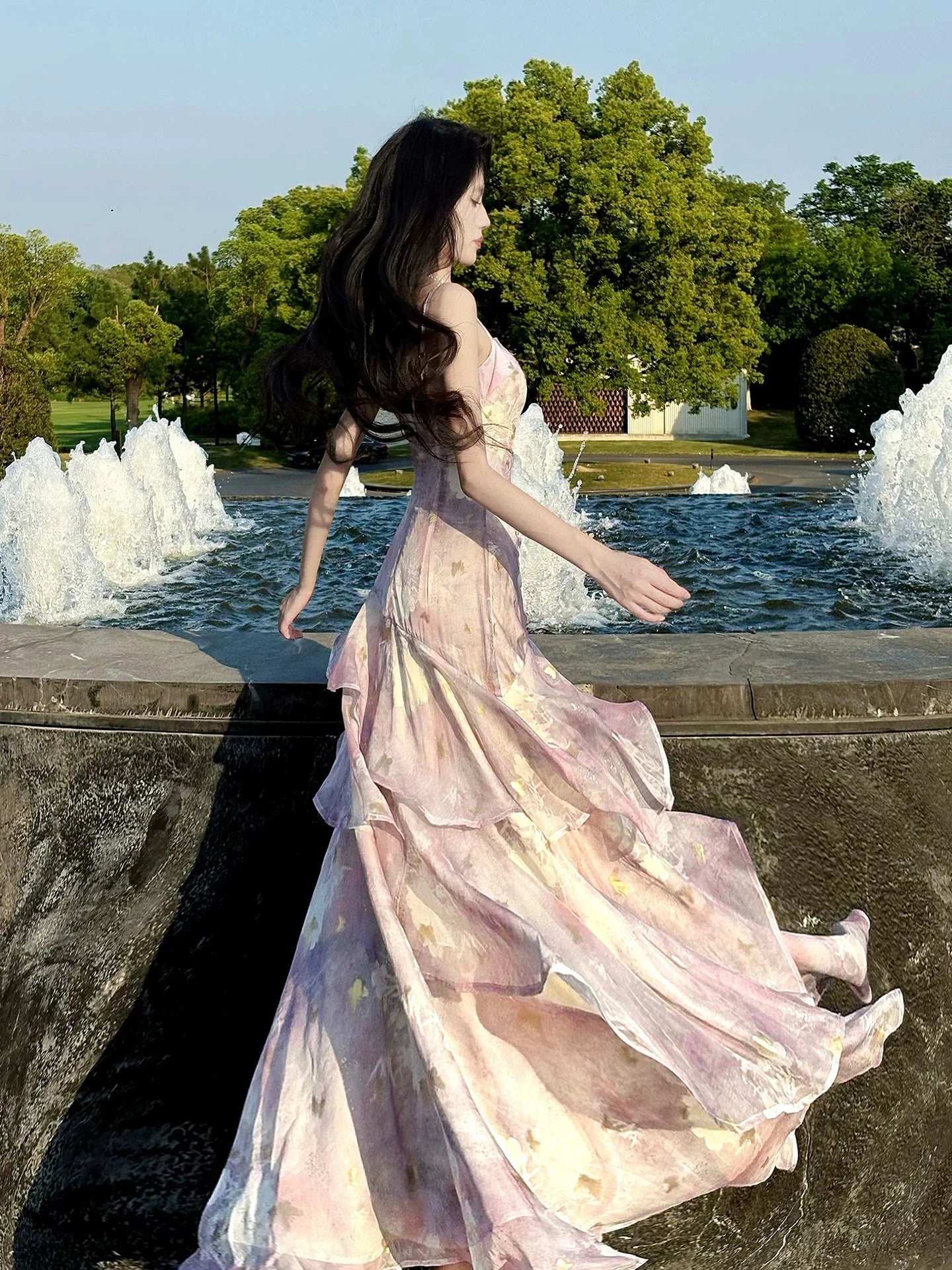 Elegant Mermaid Spaghetti Strap Floral Lavender Maxi Prom Dress