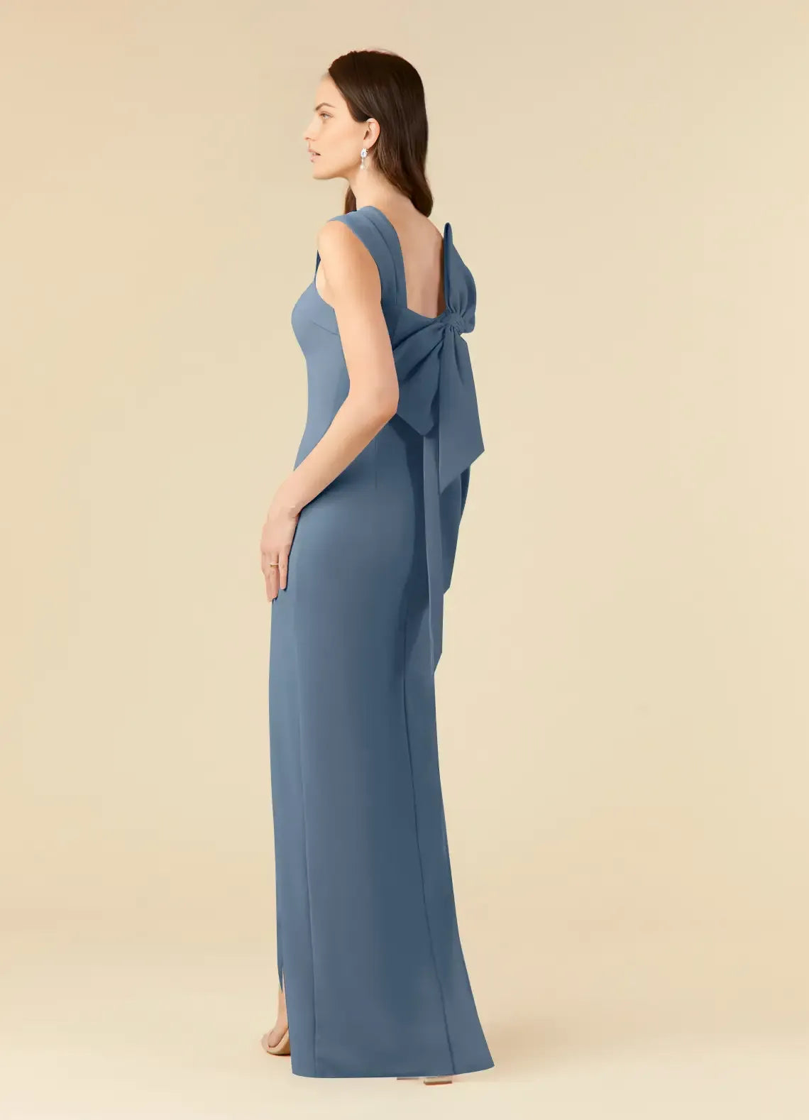 Elegant Mermaid Square-Neck Cap-Sleeve Bow-Back Floor-Length Mother of the Bride Dress