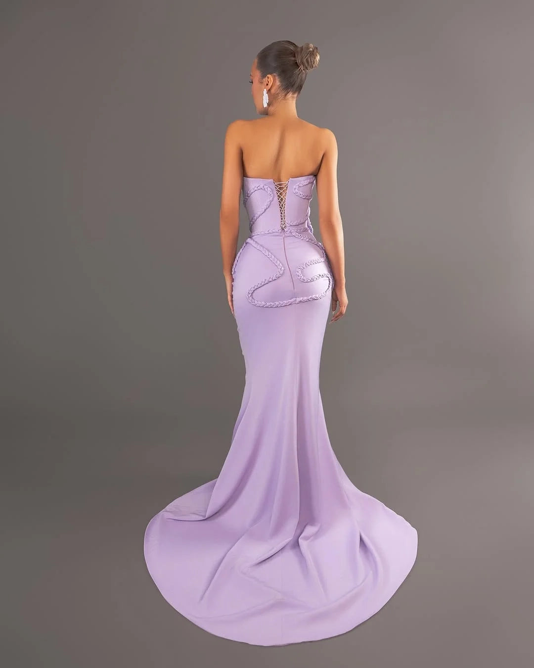 Elegant Mermaid Strapless Sleeveless Braided Lavender Maxi Prom Dress