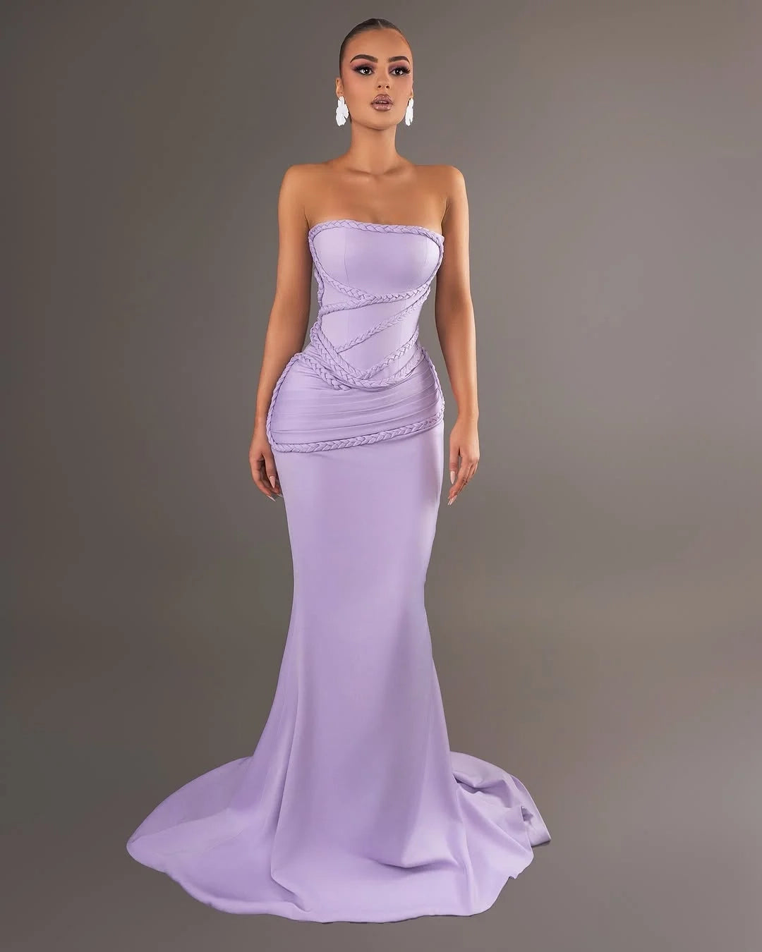 Elegant Mermaid Strapless Sleeveless Braided Lavender Maxi Prom Dress