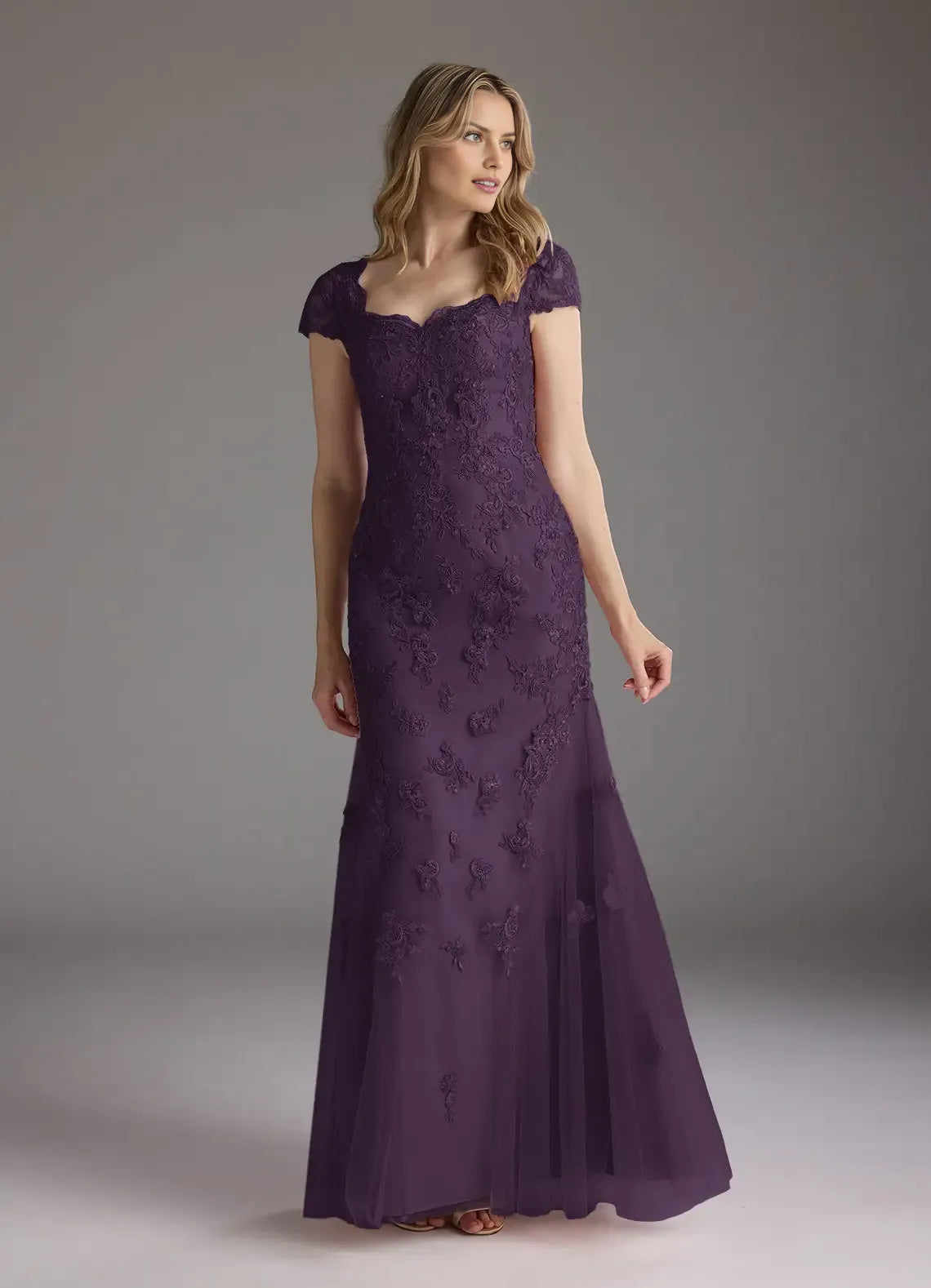 Elegant Mermaid Sweetheart Cap-Sleeve Sequins Lace Back Zip Floor-Length Mother of the Bride Dress for sale