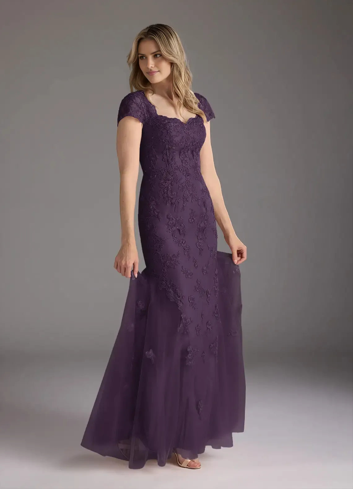 Elegant Mermaid Sweetheart Cap-Sleeve Sequins Lace Back Zip Floor-Length Mother of the Bride Dress for sale