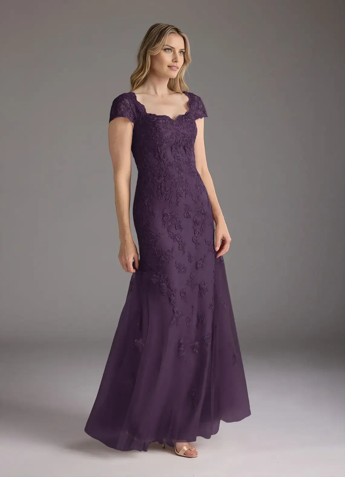 Elegant Mermaid Sweetheart Cap-Sleeve Sequins Lace Back Zip Floor-Length Mother of the Bride Dress for sale