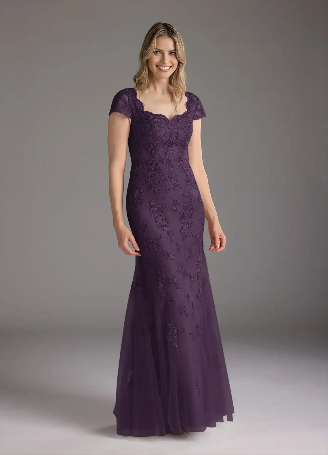 Elegant Mermaid Sweetheart Cap-Sleeve Sequins Lace Back Zip Floor-Length Mother of the Bride Dress for sale