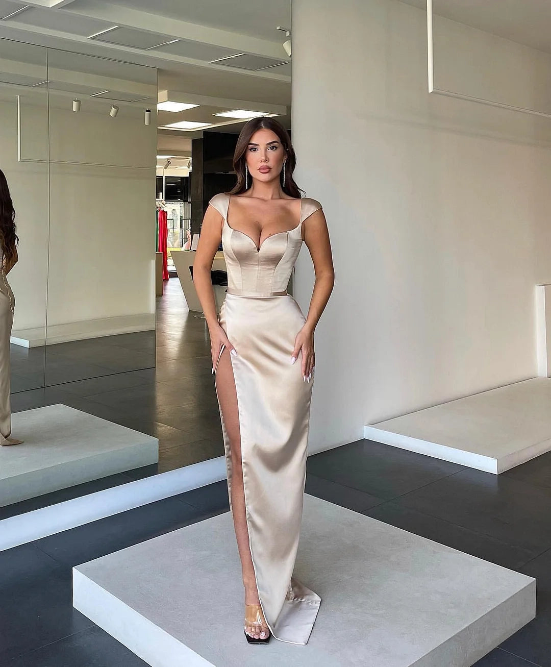 Elegant Mermaid Sweetheart Cap Sleeve Maxi Party Dress