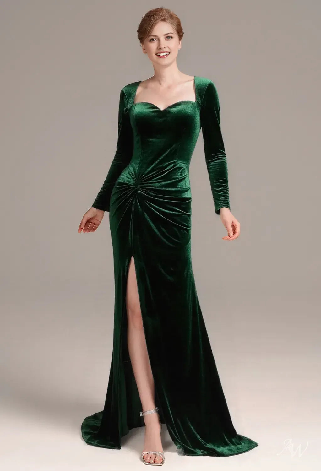 Elegant Mermaid Sweetheart Neck Long Sleeve Zipper Back Long Floor-Length Mother Of The Bride Dresses with Slit