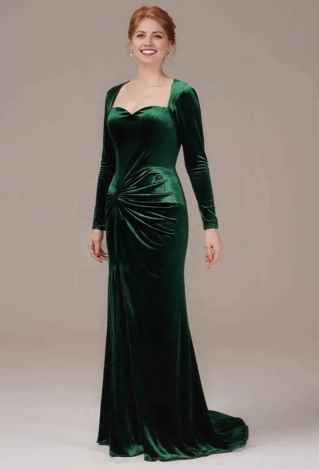 Elegant Mermaid Sweetheart Neck Long Sleeve Zipper Back Long Floor-Length Mother Of The Bride Dresses with Slit