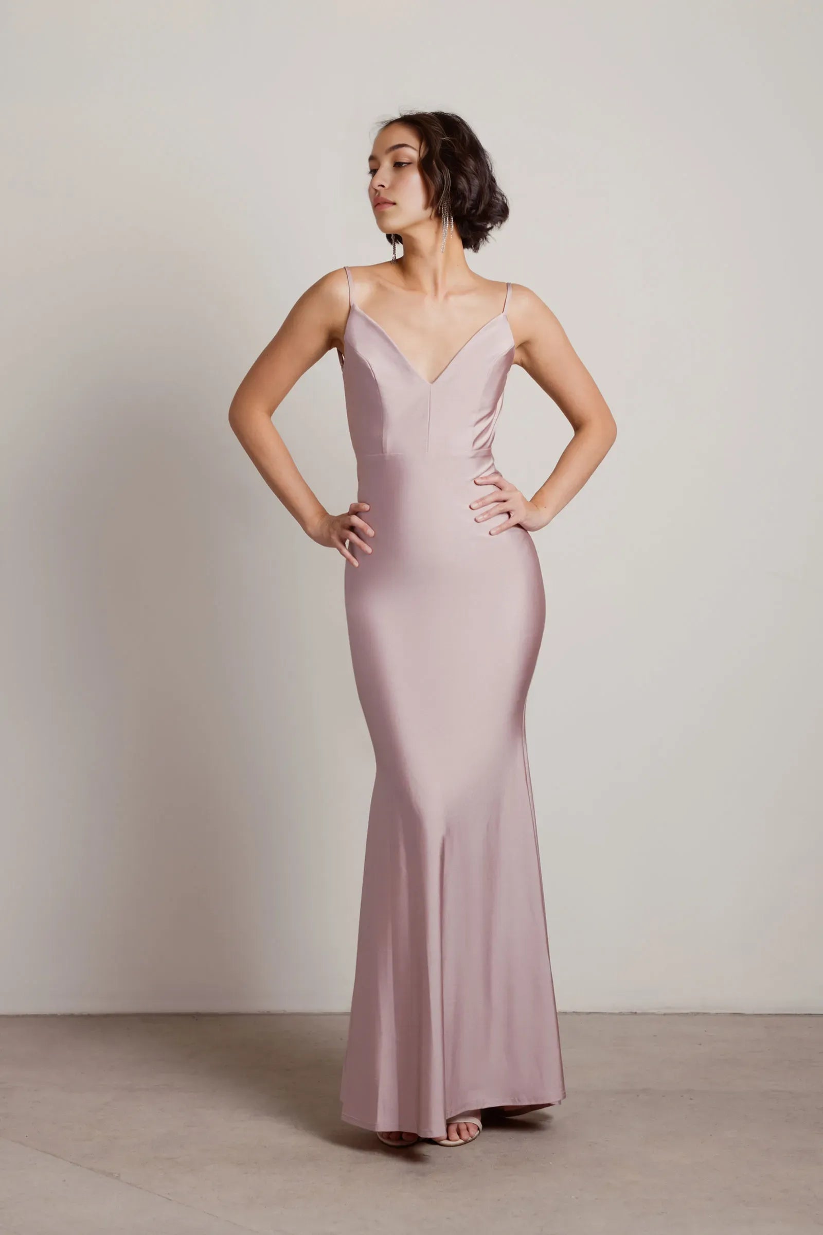 Elegant Mermaid V-Neck Spaghetti-Strap Ruched Backless Ankle-Length Prom Dresses Hot Sale