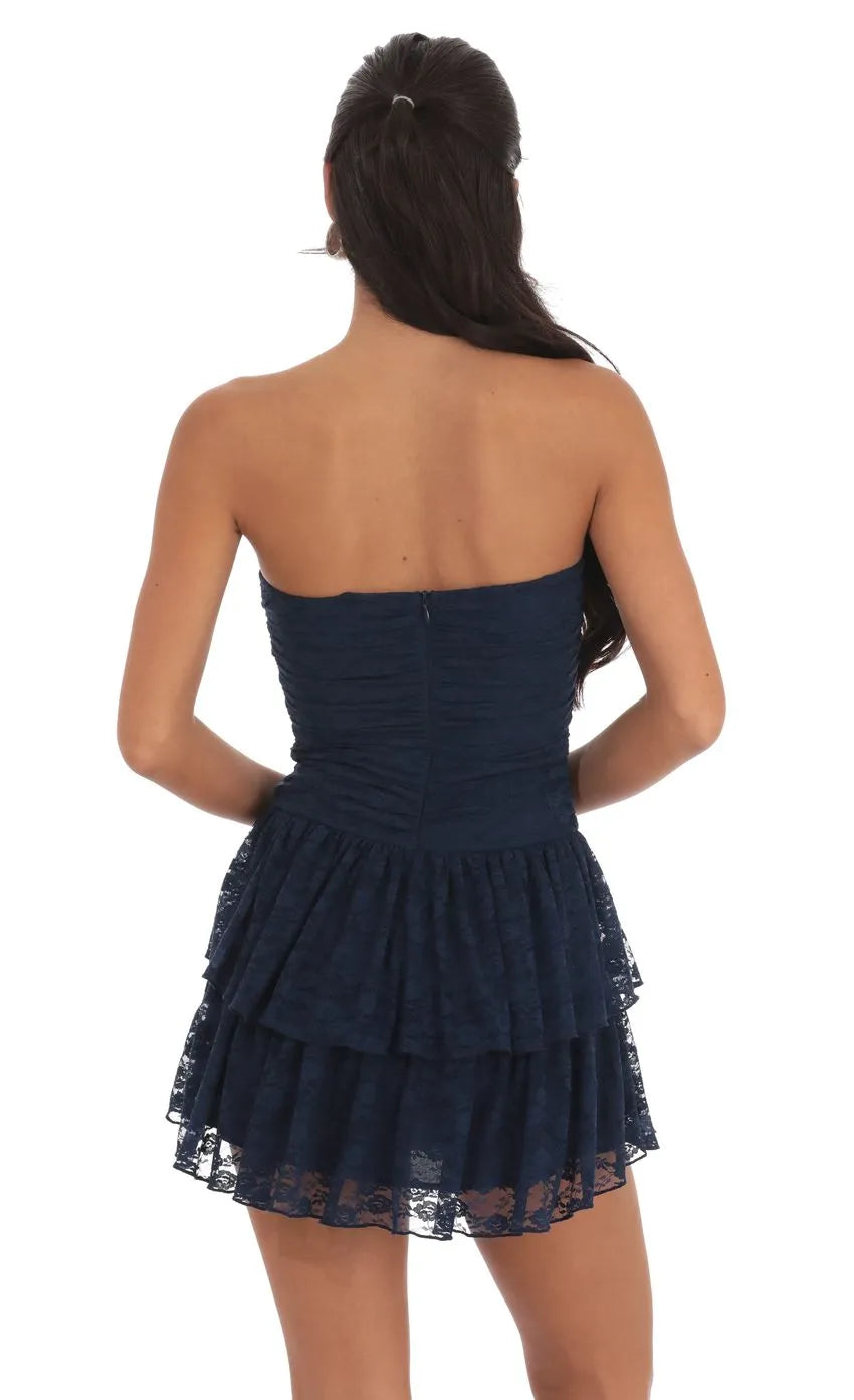 Elegant Midnight Blue Homecoming Dresses  Ruched Fit Tiered Ruffle Hem Perfect for Confident Homecoming Styles and Magical School Dance Evenings