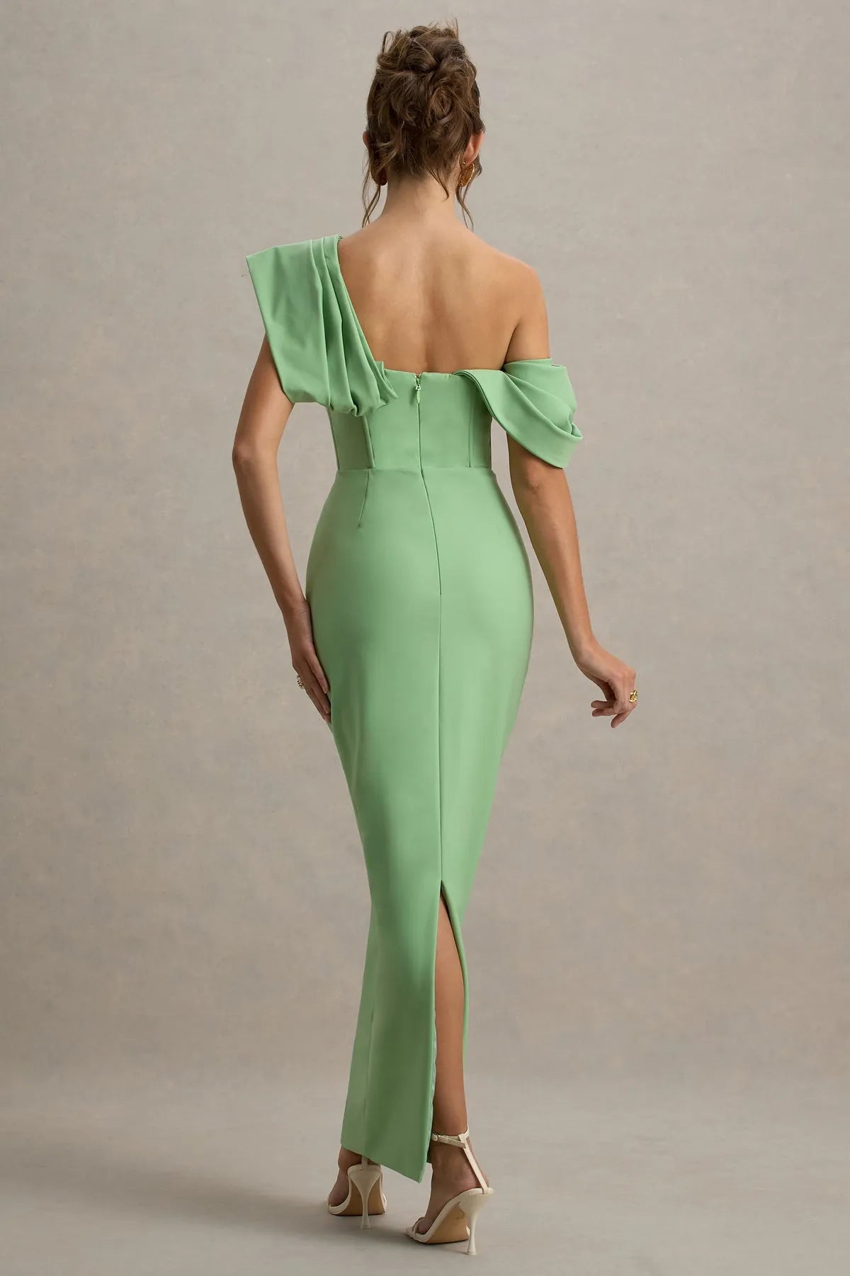 Elegant Mint Green One - Shoulder Prom Dress with Draped Ruffle Detail Bodycon Silhouette for Sophisticated Evening Events
