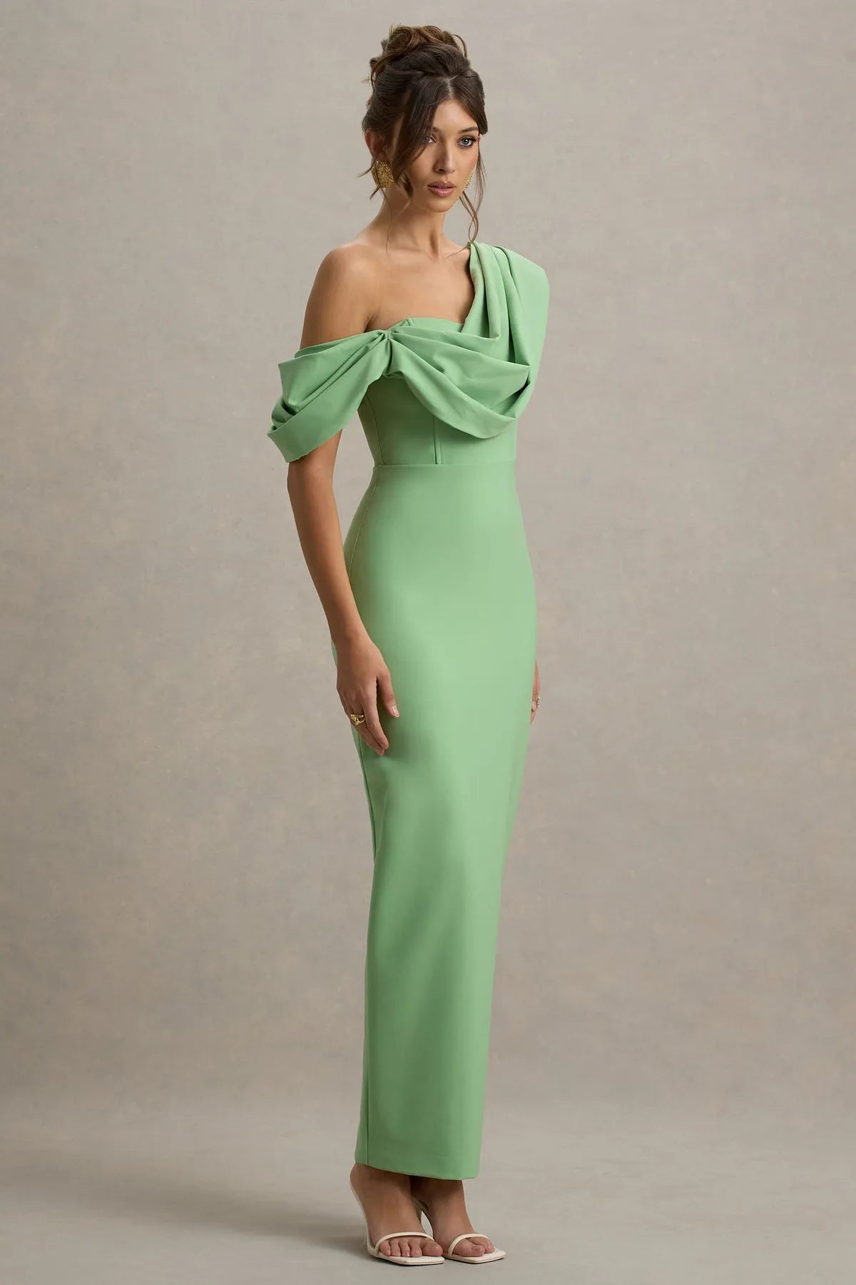 Elegant Mint Green One - Shoulder Prom Dress with Draped Ruffle Detail Bodycon Silhouette for Sophisticated Evening Events
