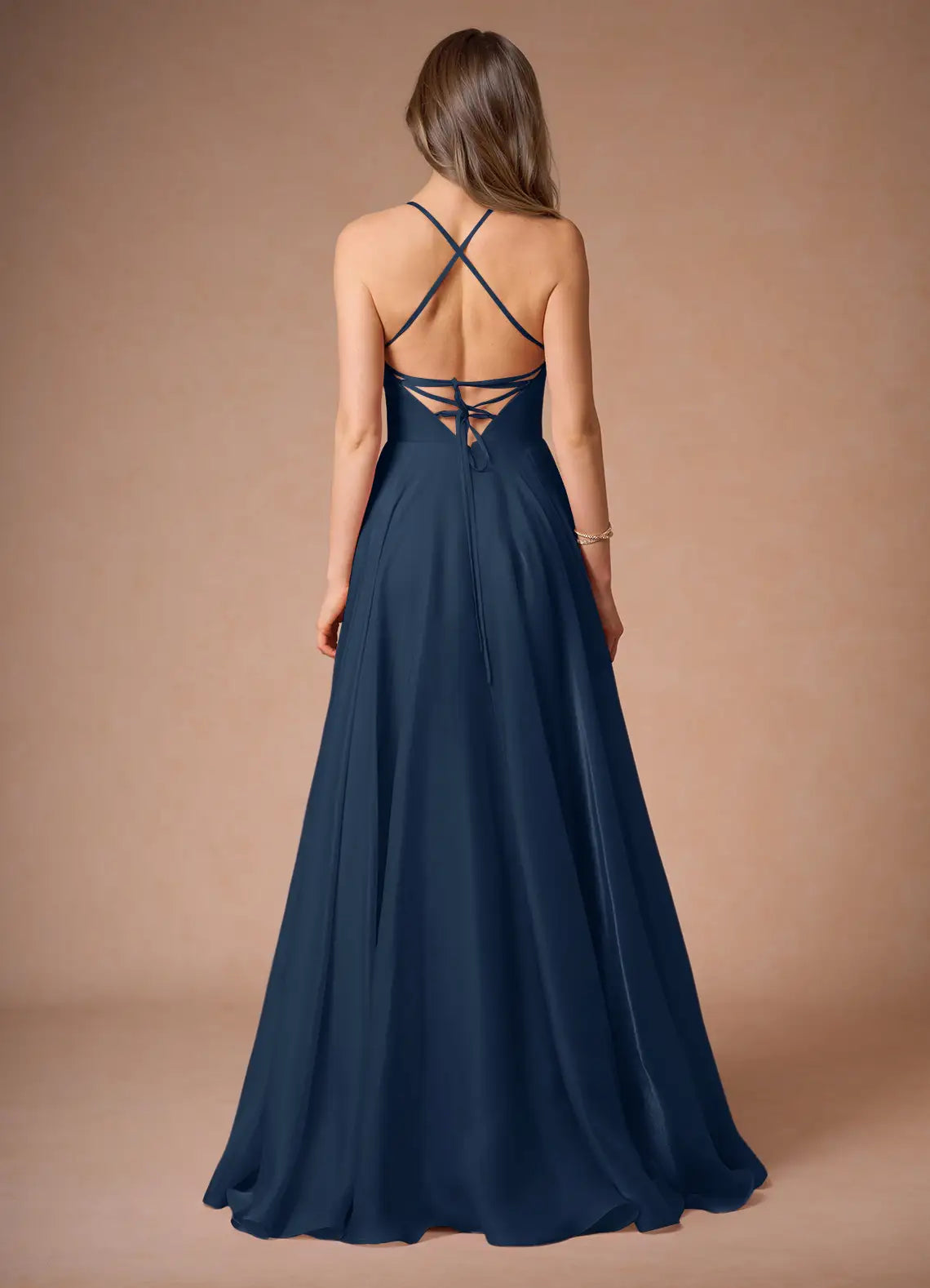 Elegant Navy Blue Chiffon Prom Dress with Spaghetti Straps Sweetheart Neckline and Flowy A - Line Skirt for Forma