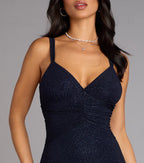 Elegant Navy Blue Glitter V-Neck Sleeveless Open-Back Mermaid Prom Dress for women