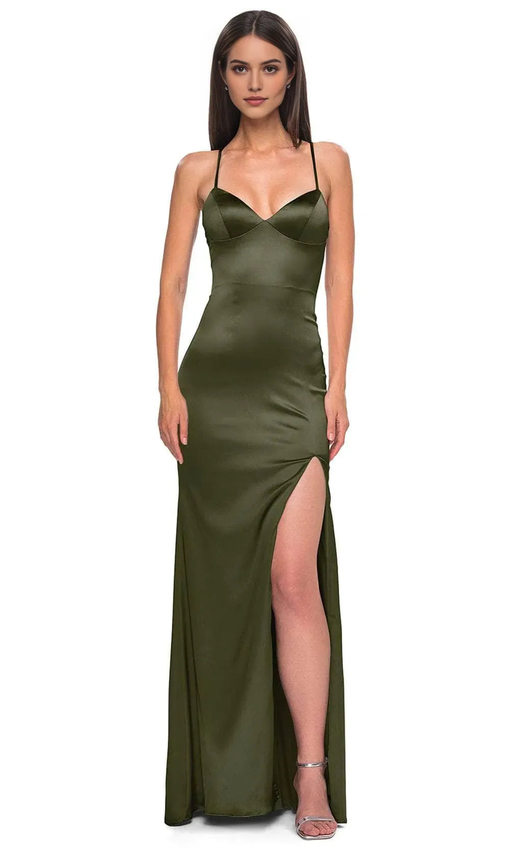 Elegant Navy Blue Satin Mermaid Prom Gown with Spaghetti Straps and High Slit for Formal Occasions ﻿