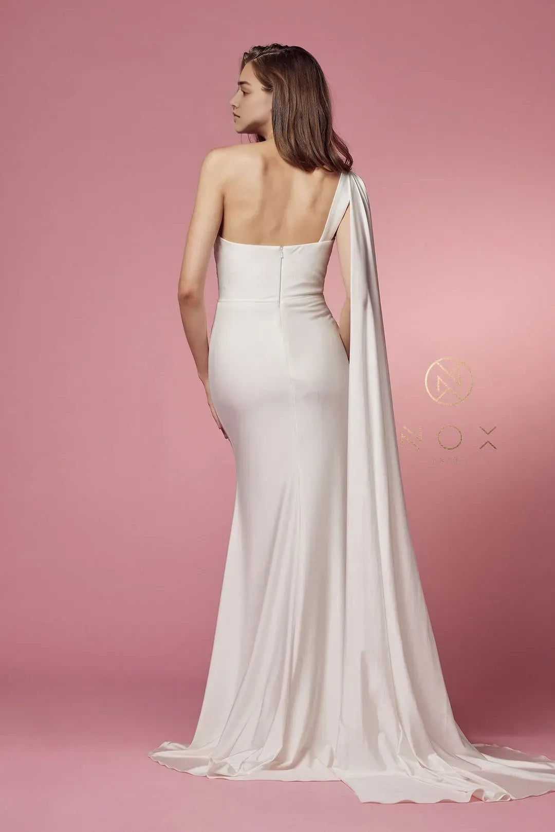 Elegant Navy Blue Satin One - Shoulder Prom Dress with Draped Cape Sleeve and Mermaid Silhouette for Formal Galas