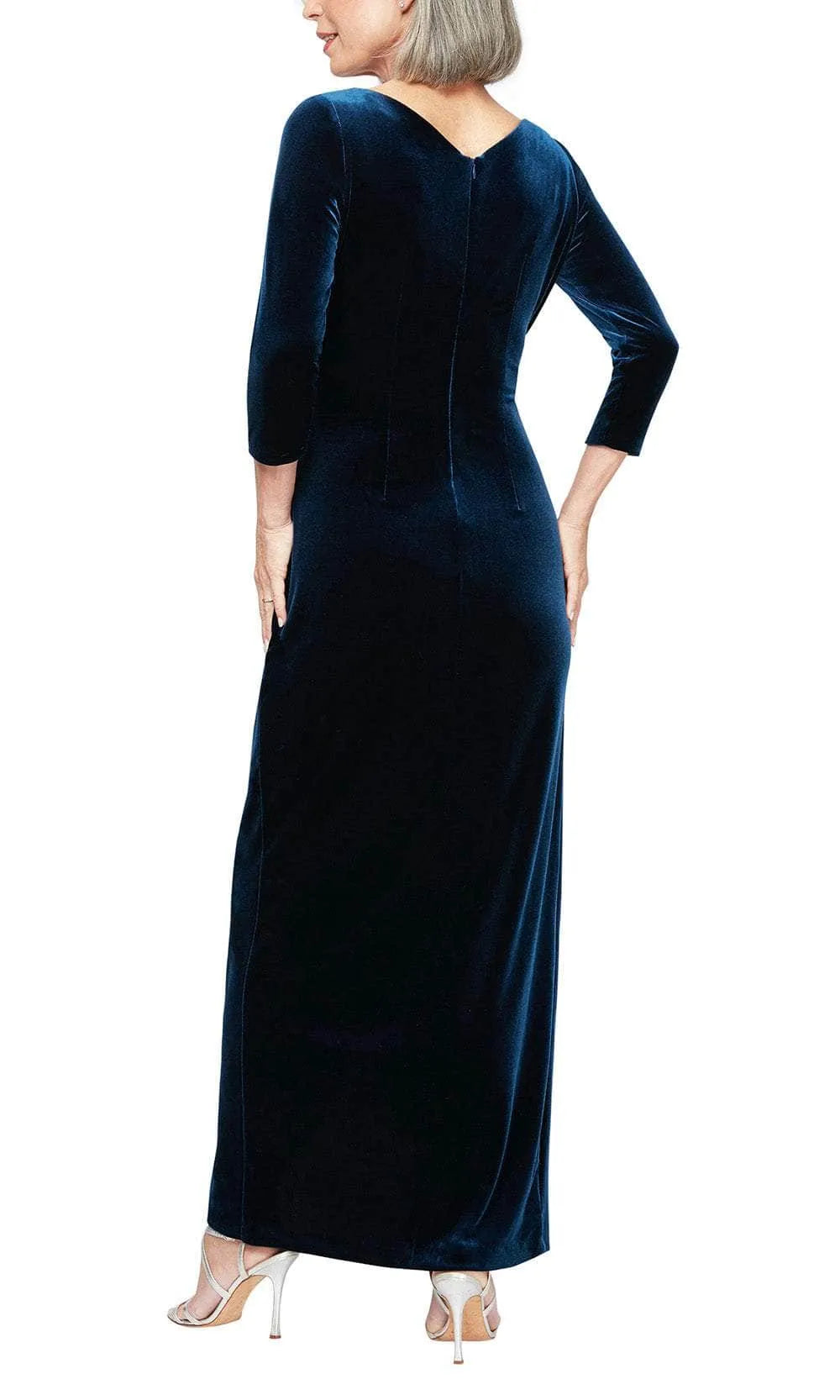 Elegant Navy Blue Velvet Wrap  Front Evening Dresses with 3/4 Sleeves and Side Slit  A Timeless Choice for Formal Weddings and Sophisticated Soir¨¦es ?