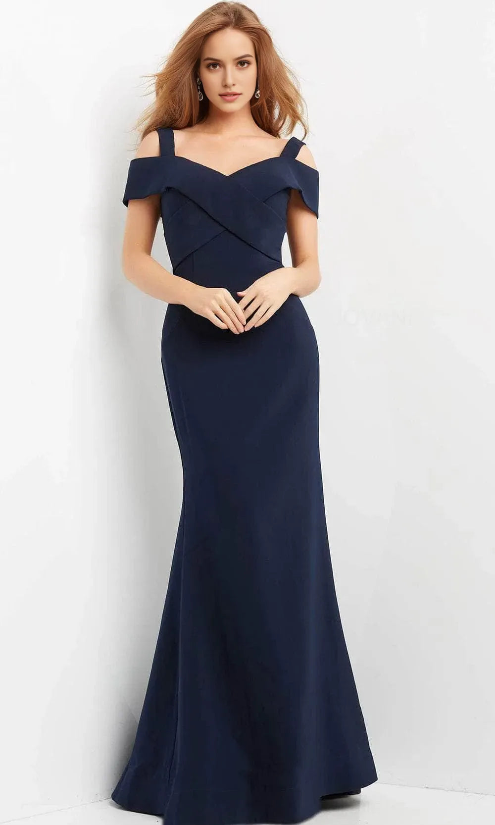 Elegant Off Shoulder Navy Blue Mermaid Evening Dresses with Cross Front Bodice Design Ideal for Formal Events Galas